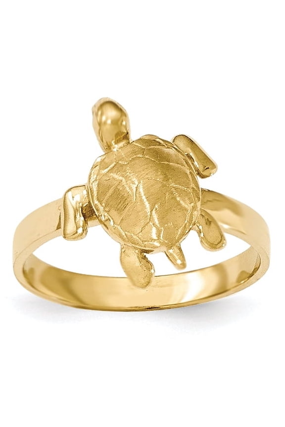 14K Yellow Gold Polished / Textured Sea Turtle Ring (Size 7) Made In Peru k5767