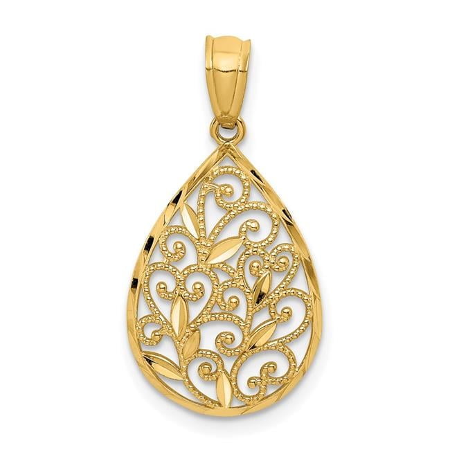 14k Yellow Gold Textured Filigree Teardrop Pendant 14k Yellow Gold Textured Filigree Teardrop Pendant