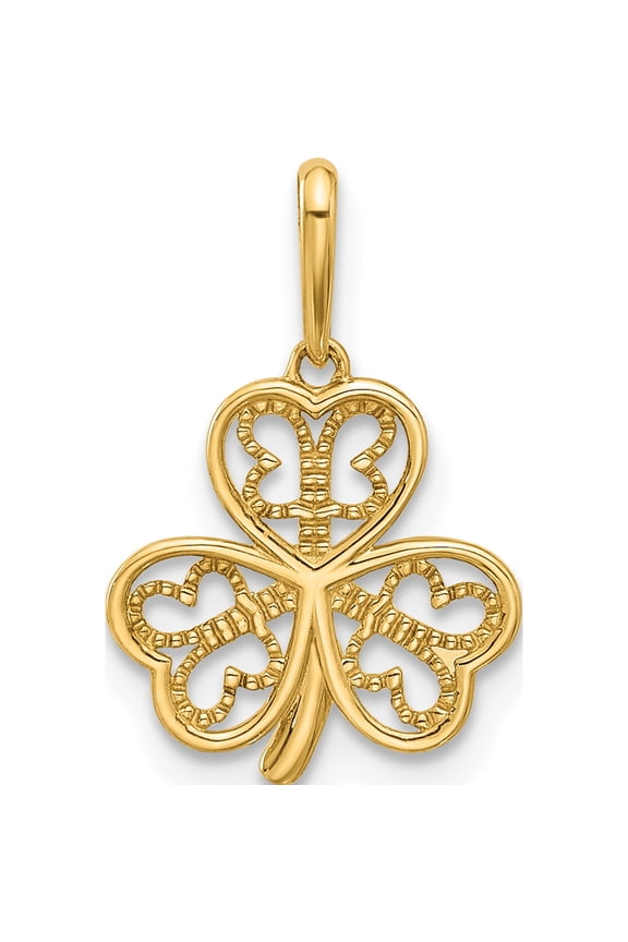 14K Yellow Gold Polished Three Leaf Clover Pendant (Width 12) (Length 18.2) - Jbsp