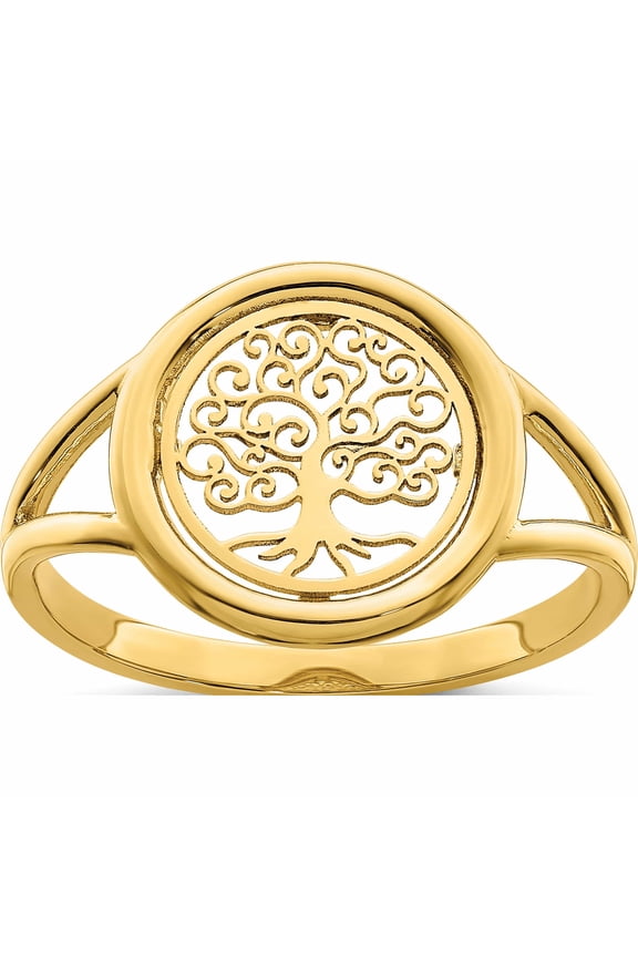 14K Yellow Gold Polished Tree Of Life In Circle Ring (Size 7) Made Turkey -Jewelry By Sweet Pea