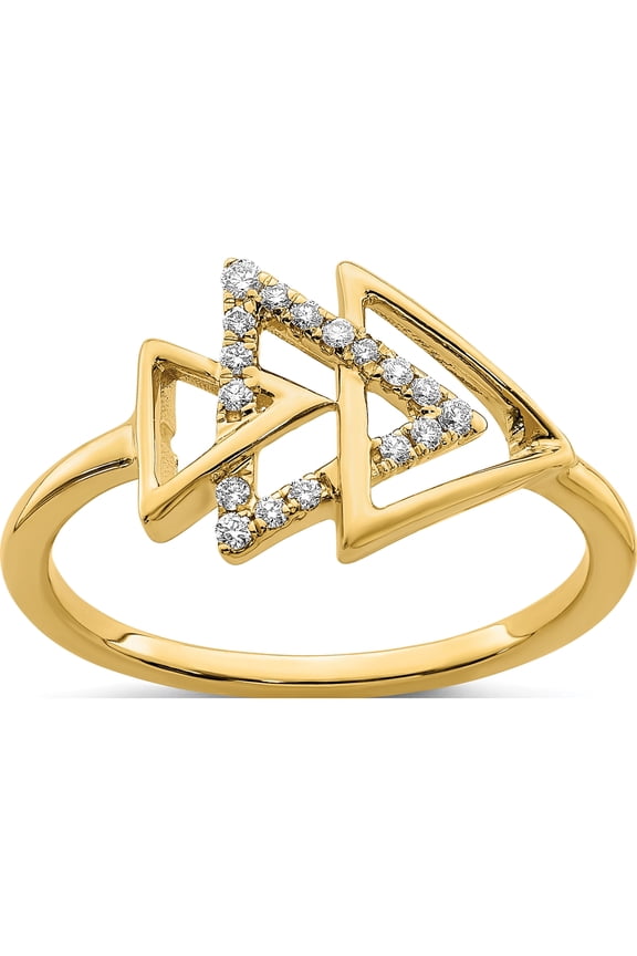 14K Yellow Gold Polished Triple Triangle Diamond Ringsize 7 - Jbsp