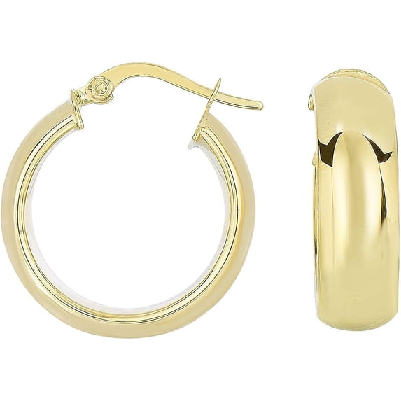 14K Yellow Gold Polished Tube Polished Hoop Earring with Hinged Closure