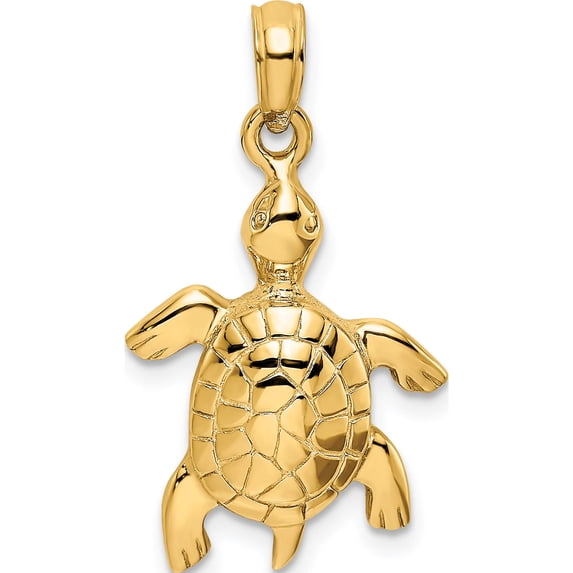 14K Yellow Gold Polished Turtle With Textured Shell Charm (26 X 13.65) Made In United States k6457