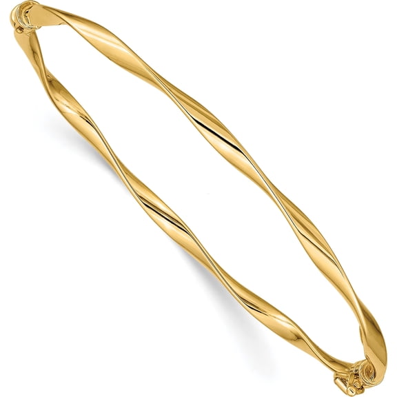 Jewelry by Sweet Pea 14K Yellow Gold Polished Twisted 3.00mm Hinged Oval Bangle Bracelet