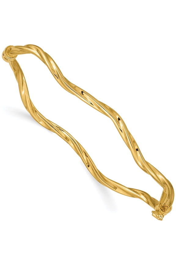 14K Yellow Gold Polished Twisted 3.00mm Hinged Oval Bangle Bracelet