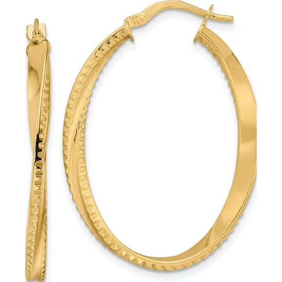 14K Yellow Gold Polished Twisted Oval Hoop Earrings (36 X 25.75) Made In Italy tf2144