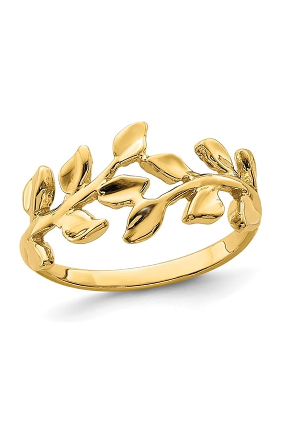 Gem & Harmony 14K Yellow Gold Polished Vine Leaf Ring for Women