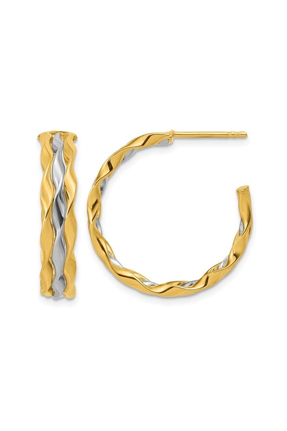 Gem & Harmony 14K Yellow Gold Polished Wavet J-Hoop Earrings for Women