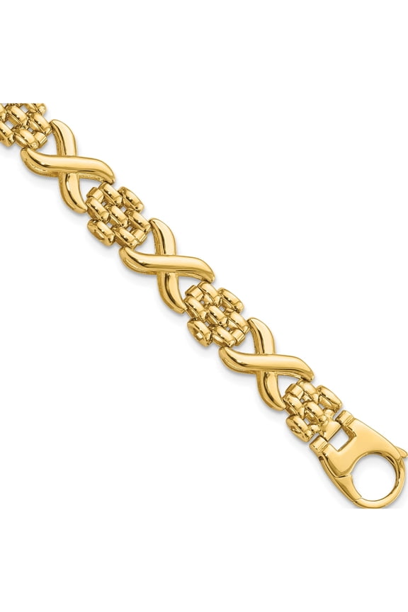 14K Yellow Gold Polished X And O Fancy Link 7.5In Bracelet (7.5 7.9) Made In Turkey fb1975-7.5