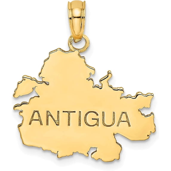 14K Yellow Gold Polished and Engraved ANTIGUA MAP Charm - 19.95mm