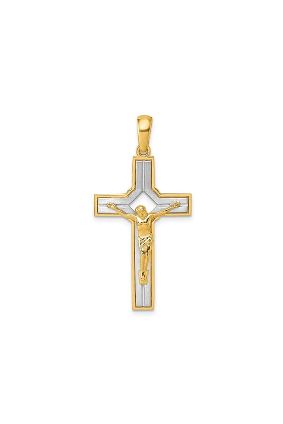 14K Yellow Gold Polished and Satin Cross Crucifix and Pendant (NO CHAIN) for Women