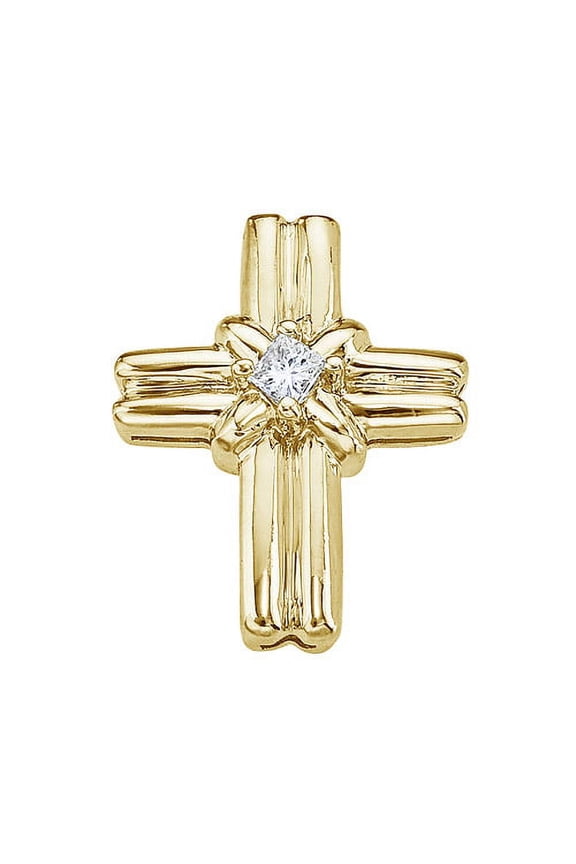 14K Yellow Gold Princess Diamond Cross Pendant with 18" Chain
