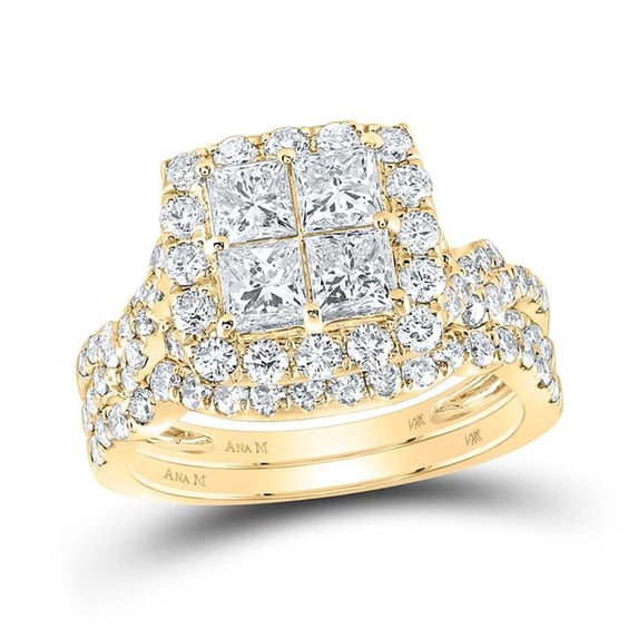 14K Yellow Gold Princess Diamond Square Bridal Wedding Ring Set - 2.625 CTTW