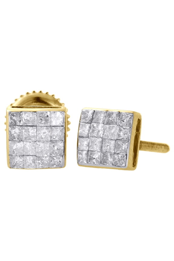 14K Yellow Gold Princess Diamond Studs 5.60mm Mini Square Earrings 0.38 Ct.