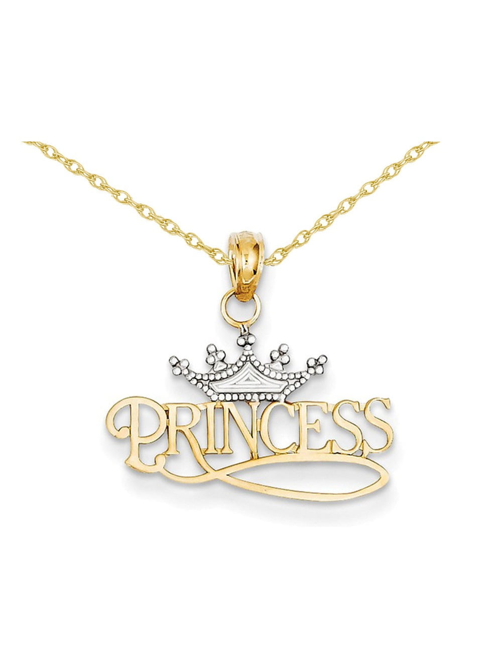 14K Solid Yellow Gold Princess Crown Necklace - Royal Crown Pendant Charm On Chain