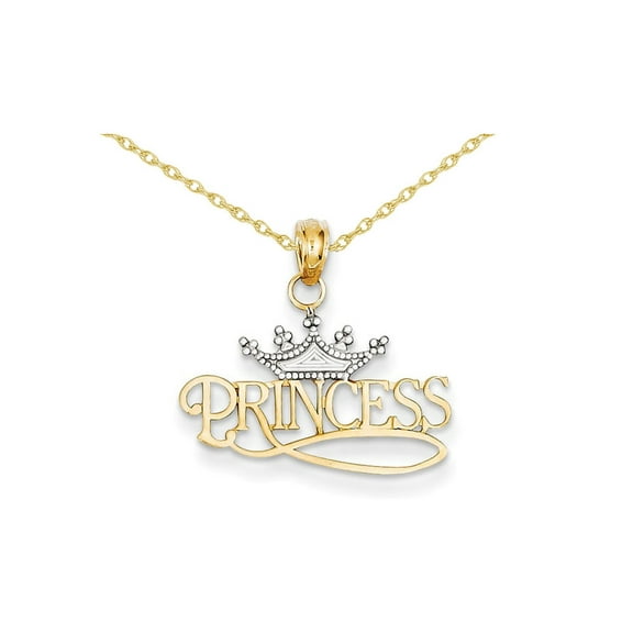 14K Yellow Gold Princess with Crown Charm Pendant Necklace with Chain for Women