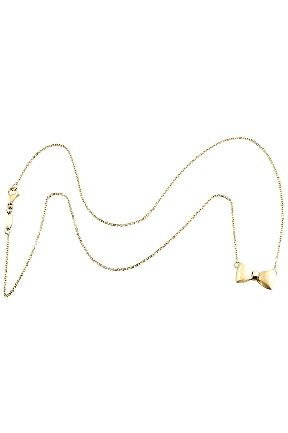 14K Yellow Gold Puff Bow Knot Pendant Italian Rolo Chain Statement Necklace 18"