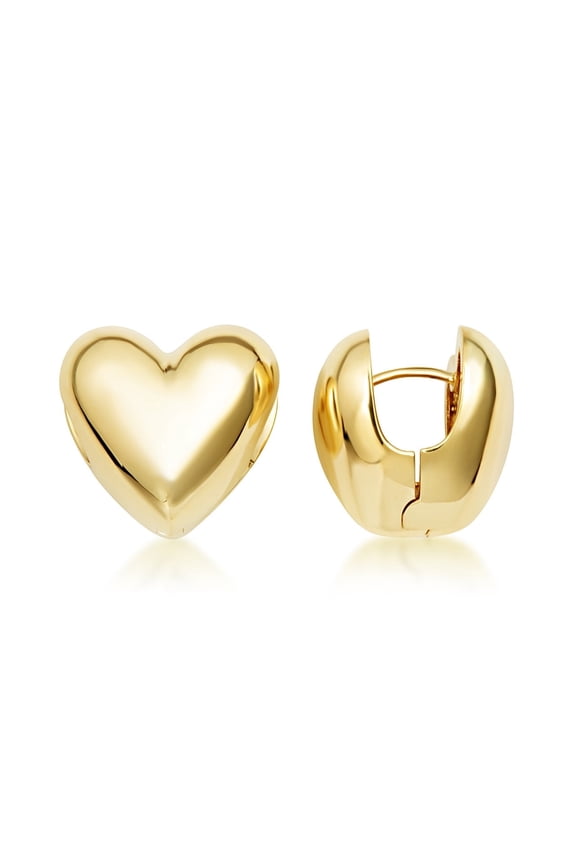 14K Yellow Gold Puffed Heart Huggie Earrings