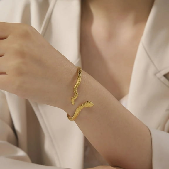 14K Yellow Gold Punk Snake Bracelet for Women Girl Personality Bangles Halloween Christmas Jewelry Gift