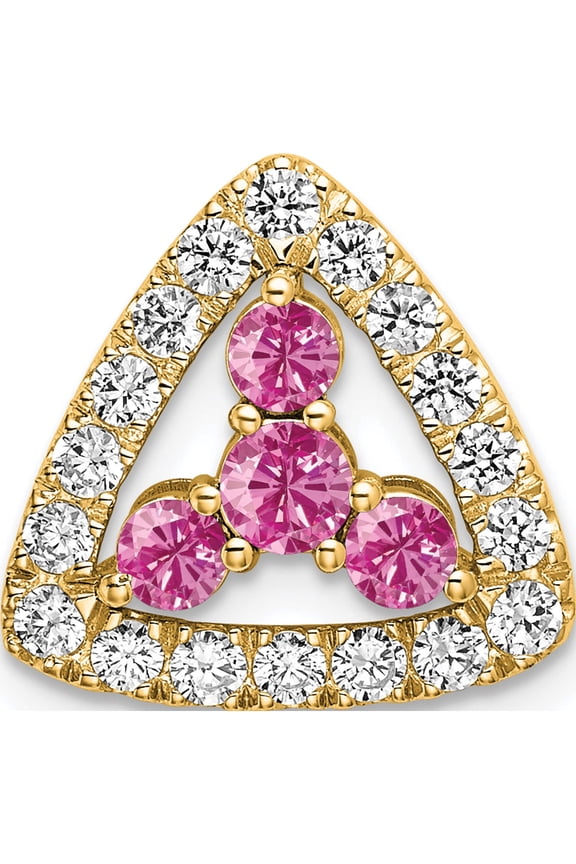 14K Yellow Gold Pure Serenity Lab Grown Diamond & Cr Pink Sapp Triangle Pendant (13.36 X 14.01) Made In India pm7932-cps-045-ylg