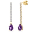 thumbnail image 1 of 14K Yellow Gold Purple Amethyst and White Lab Grown Diamond Long Liner Dangle Earrings for Women | 1.64 Cttw | Gemstone February Birthstone | Pear Shape 7X5MM | White Gold Chain Drop Earrings, 1 of 6