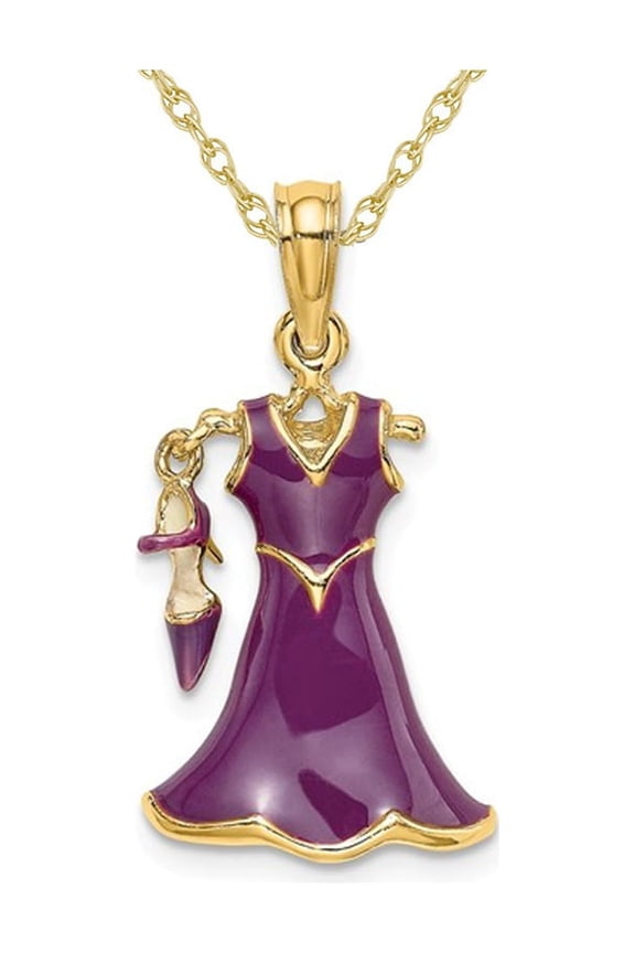14K Yellow Gold Purple Dress and Shoe Charm Pendant Necklace with Chain for Women