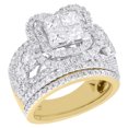 thumbnail image 1 of 14K Yellow Gold Quad Diamond Bridal Set Engagement Ring + Wedding Band Halo 3 CT, 1 of 5