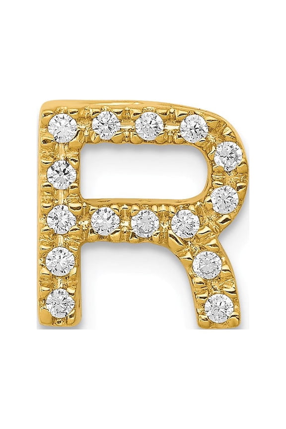 14K Yellow Gold R Charm Pendant Diamond Round Initial