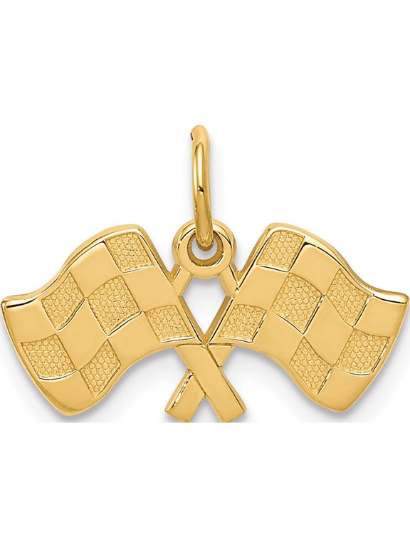 14K Yellow Gold Racing Flags Charm