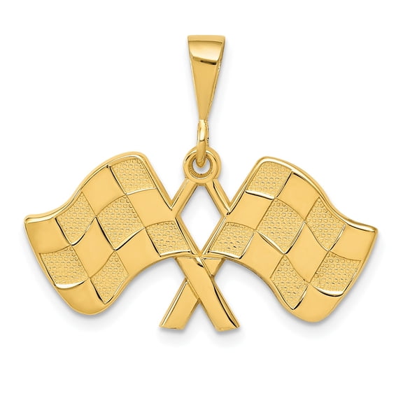 14K Yellow Gold Racing Flags Charm Pendant Jewelry
