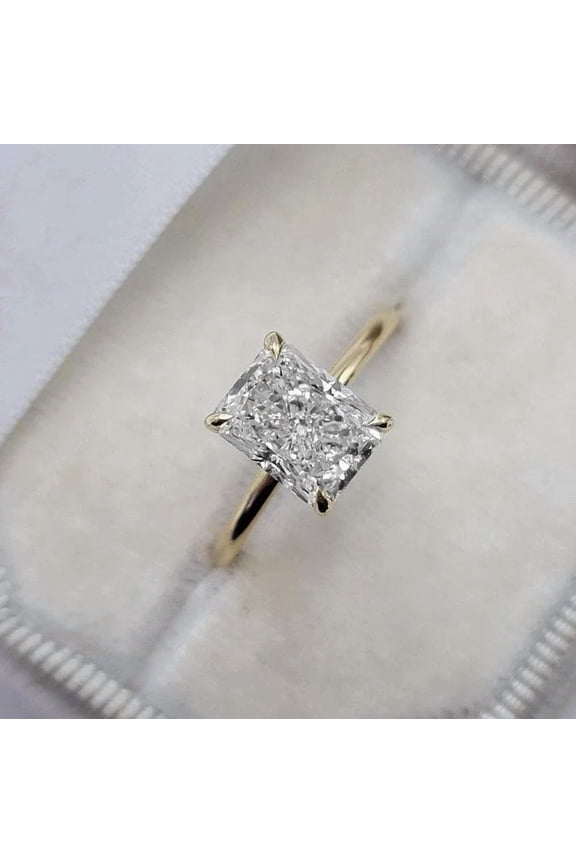 14K Yellow Gold Vermeil Radiant Cut Engagement Ring Solitaire Ring Moissanite Diamond Ring Best Customize Proposal Gift