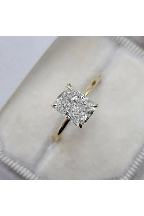 14K Yellow Gold Vermeil Radiant Cut Engagement Ring Solitaire Ring Moissanite Diamond Ring Best Customize Proposal Gift
