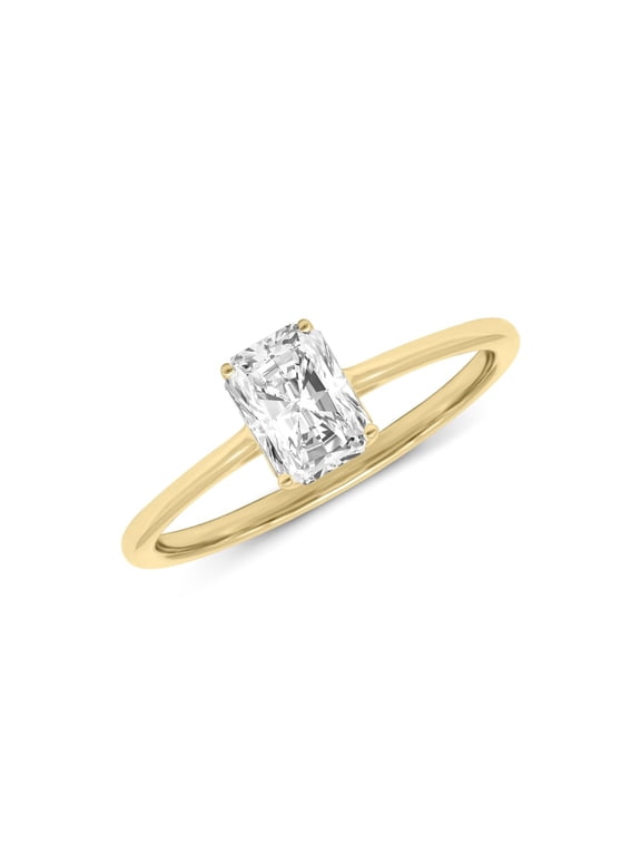 14K Yellow Gold Radiant Shape Lab Grown Diamond Basket Split Shank Solitaire Engagement Ring - 1 Carat (Ring Size: 4.5)