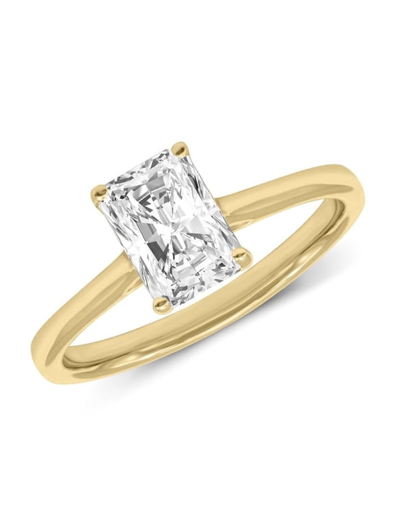 14K Yellow Gold Radiant Shape Lab Grown Diamond Cathedral Solitaire Engagement Ring - 1 Carat (Ring Size: 4.5)