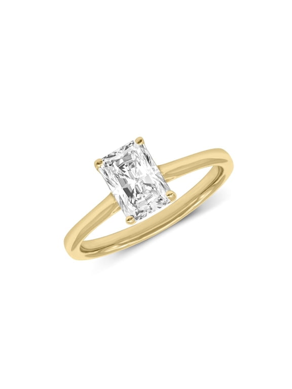 14K Yellow Gold Radiant Shape Lab Grown Diamond Cathedral Solitaire Engagement Ring - 1 Carat (Ring Size: 6)