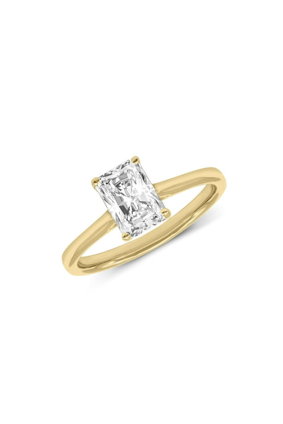 14K Yellow Gold Radiant Shape Lab Grown Diamond Cathedral Solitaire Engagement Ring - 1 Carat (Ring Size: 7.5)