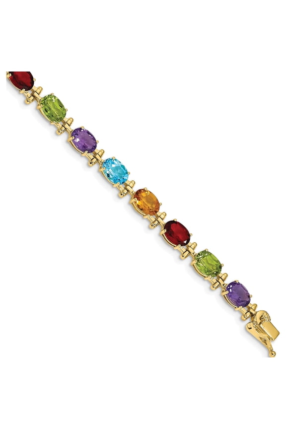 14K Yellow Gold Rainbow Gemstone Bracelet (7 X 5) Made In Mexico bm4501-rb-y