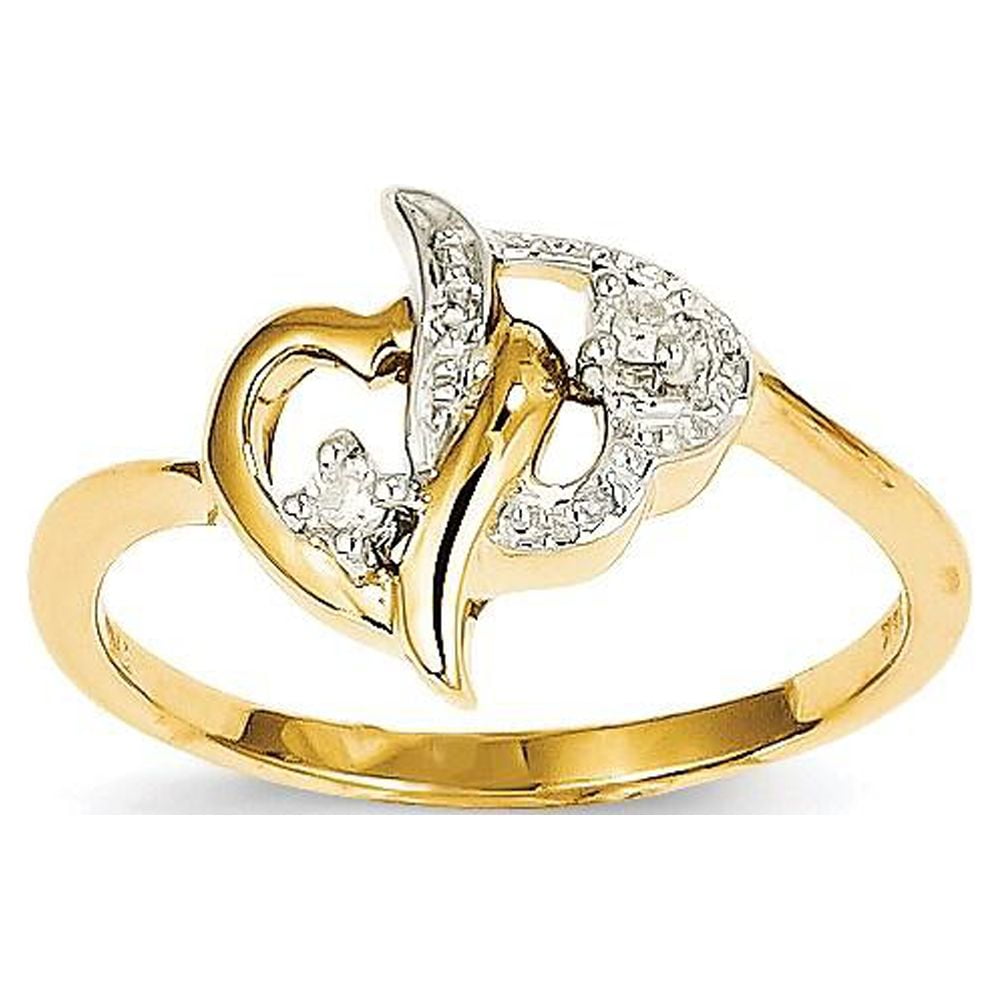 14K Yellow Gold Real Diamond Double Heart Ring - Walmart.com