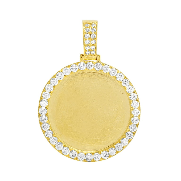 14K Yellow Gold Real Diamond Memory Medallion Pendant CT