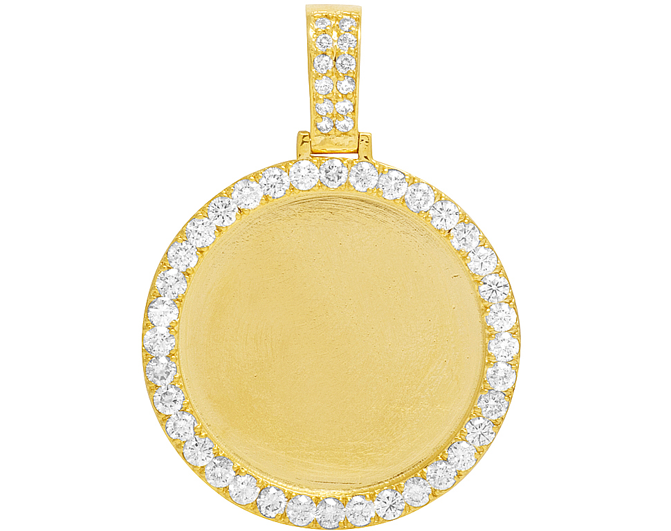 14K Yellow Gold Real Diamond Memory Medallion Pendant 2.8 CT 1.6