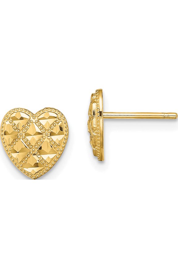 14K Yellow Gold Refined, Graceful, Exquisite Polished 8 Mm Criss-Cross W/ D/C Heart Post Earrings
