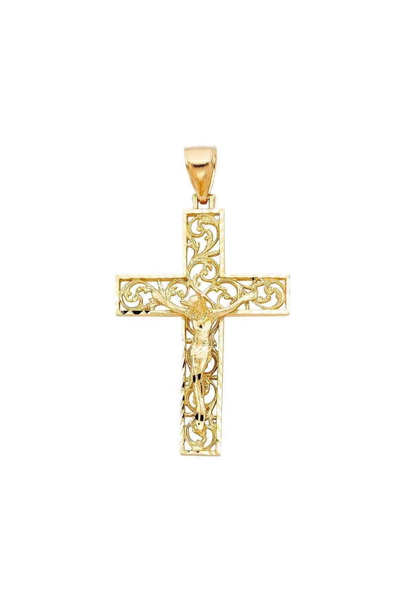 14K Yellow Gold Religious Crucifix Charm Pendant for Necklace Chain | Jewelry Gift for Men Women | 51 x 36 MM | 7.5 grams