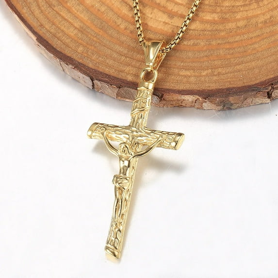 14K Yellow Gold Religious Crucifix Jesus Cross Necklace Pendant Golden Color Silver Color for Men Women Box Chain jewelry