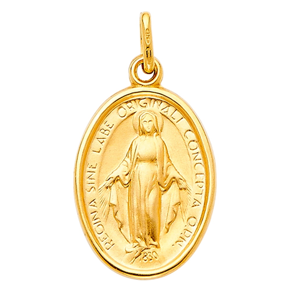 14K Yellow Gold Religious Virgin Mary Miraculous Medal - Walmart.com