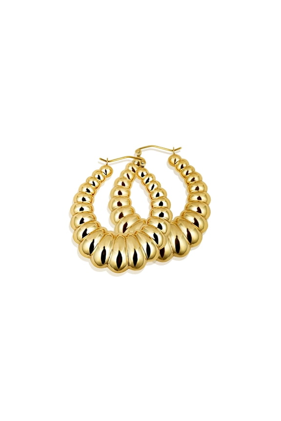 14K Yellow Gold Reversible Croissant Hoop Earrings (24 mm x 6mm)