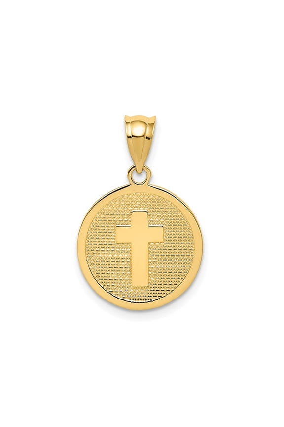 14K Yellow Gold Reversible Cross God Bless Circle Pendant (NO CHAIN) for Women