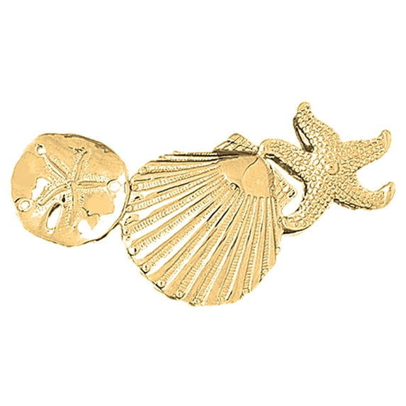 14K Yellow Gold Reversible Shell, Sand Dollar, And Starfish Pendant - 30 mm