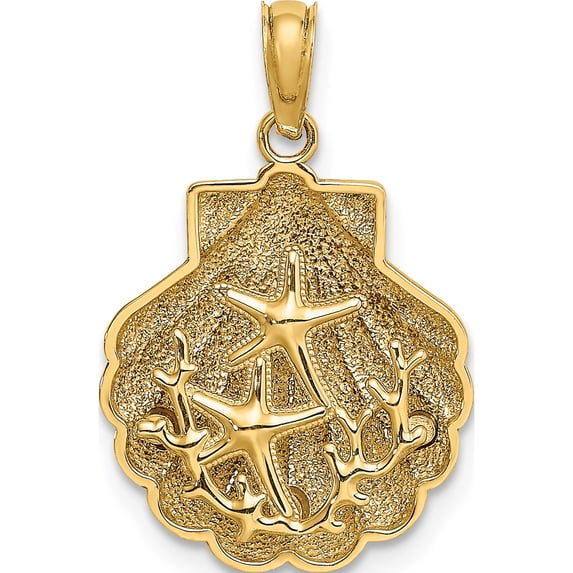 14K Yellow Gold Reversible Starfish And Coral In Shell Charm (21 X 15.5) Made United States k7678