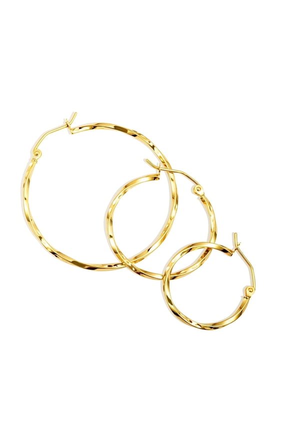 14K Yellow Gold Reversible Twist Rope Cut Hoop Earrings (1.5mm X 20mm)