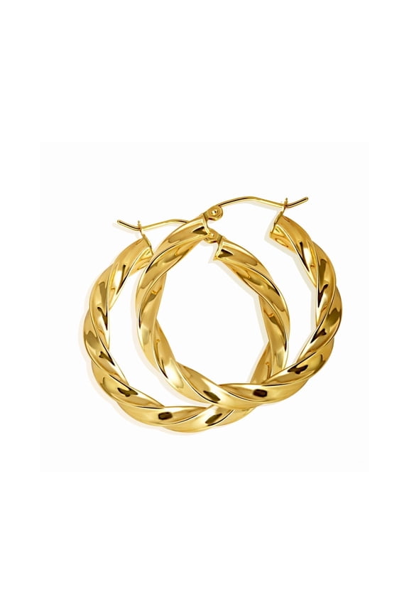 14K Yellow Gold Reversible Twist Rope Hoop Earrings (4MM X 30MM)